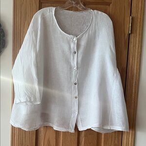 VINTAGE 100% Linen Button-Down Tunic Blouse